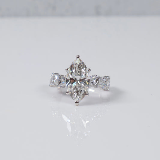 14K WG Lab Diamond Marquise Brilliant With Certificate Engagement Ring / 4.82gr / Sz 6.5 / 6.01 CTTW Lab VS / E-F