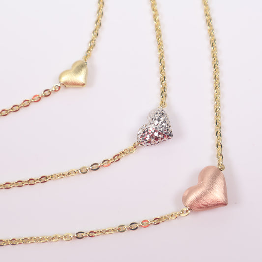 14K 3 Tone 3 Little Hearts Chain / 9.9gr / 1.7mm / 18in /