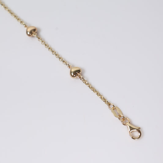 14K YG Little Hearts Bracelet / 2.6gr / 1.8mm / 7.5in /