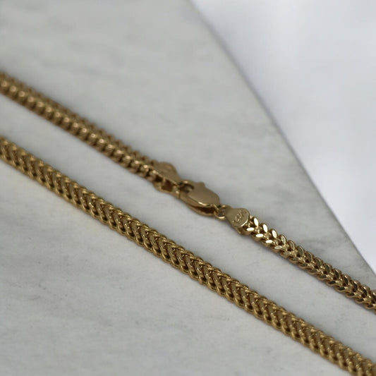 14K YG 10 MAS World Map / Franco Chain Chain / 17.2gr / 3.2mm / 30in /
