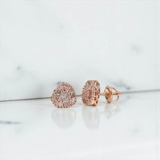 10K RG Diamond Double Heart Stud Earrings / 2.04gr / 9mm / D 0.55Ct