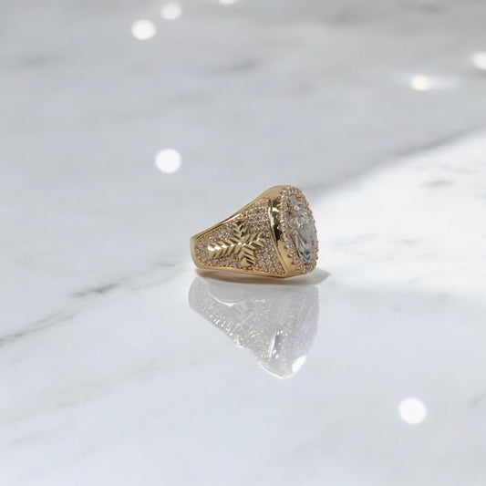 14K 2 Tone Crusifix Rings / 9.38gr / Sz 9 3/4 / White Zircons