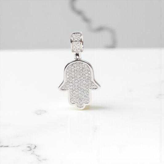 14K WG Diamond Hamsa-Hand Pendant / 4.91gr / 1.2in / D-0.9Ct