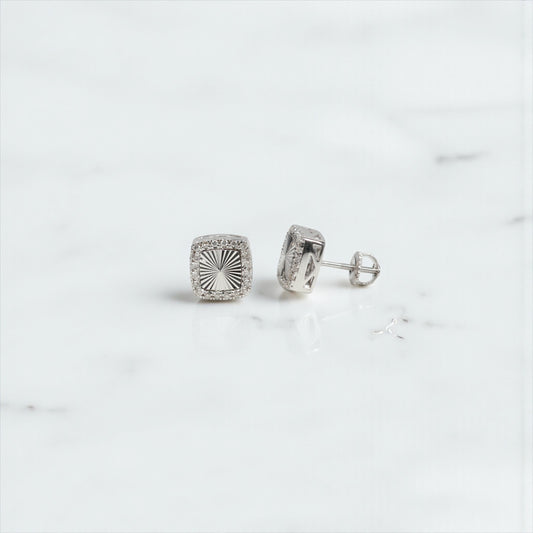 10K WG Diamond Square Diamond Cut Stud Earrings / 2.64gr / 9mm / D-0.35Ct