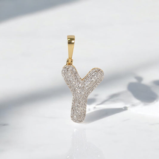 10K YG Diamond Letter Y Pendant / 1.9gr / 1.1in / 0.36Wt Dia