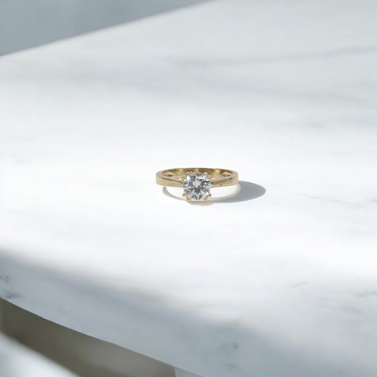 10K YG Luxury Round Solitaire Rings / 2.2gr / Sz 7 / White Zircons