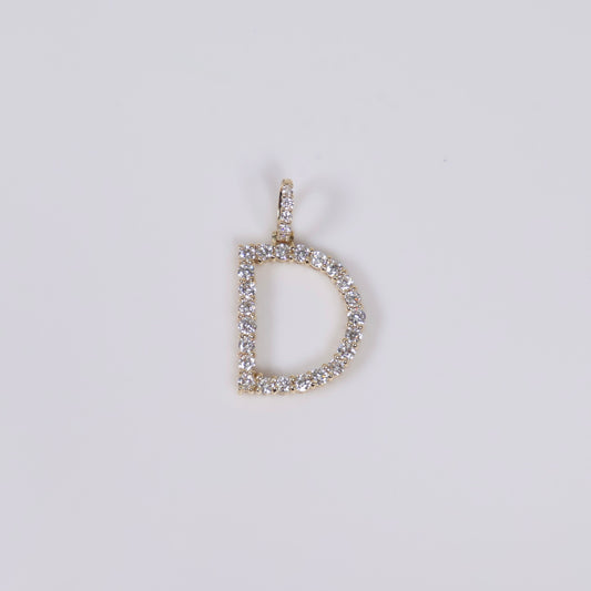 14K YG Lab Diamond Letter D Pendant / 1.25gr / 1in / 0.66 CTTW Lab VS / E-F