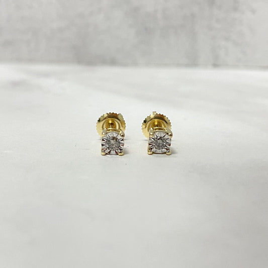 10K Yellow Gold Diamond Round Fashion Stud Earrings 0.10Ct Dia / 1.11gr / 4mm