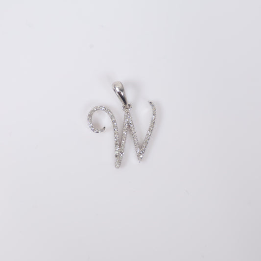 10K WG Diamond Little Letter W Italics Pendant / 1.64gr / 0.5in / D-0.25Ct