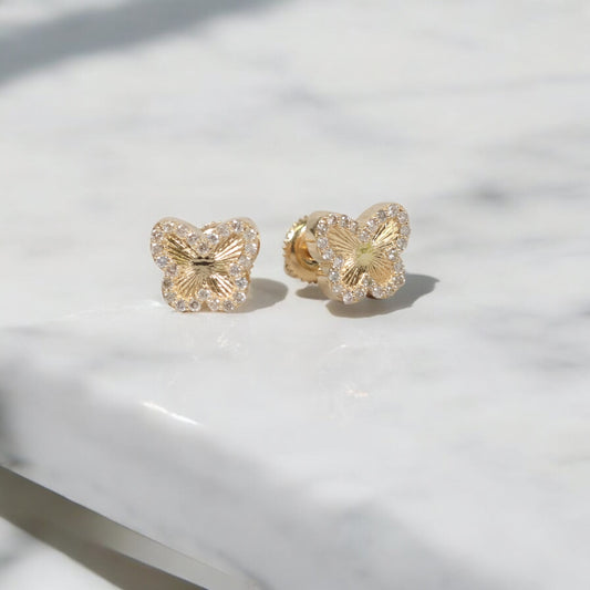 14K YG Diamond Butterfly Stud Earrings / 2.44gr / 9mm / 0.45Ct Dia
