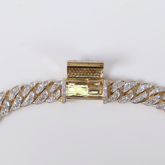 10K YG Diamond Cuban Links Bustdown Hallow Bracelet / 11.3gr / 6.5mm / 7.5in / 1.98Ct Dia