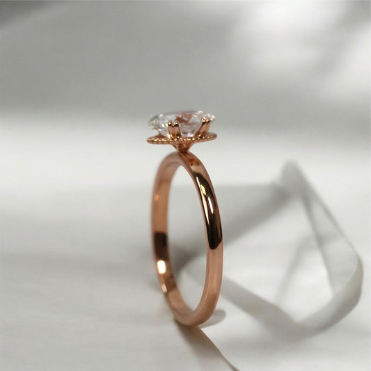 Engagement Ring Lab Dia Oval 18K RG Ct Lab Dia Size Sz 6 Weight 2.34Gr