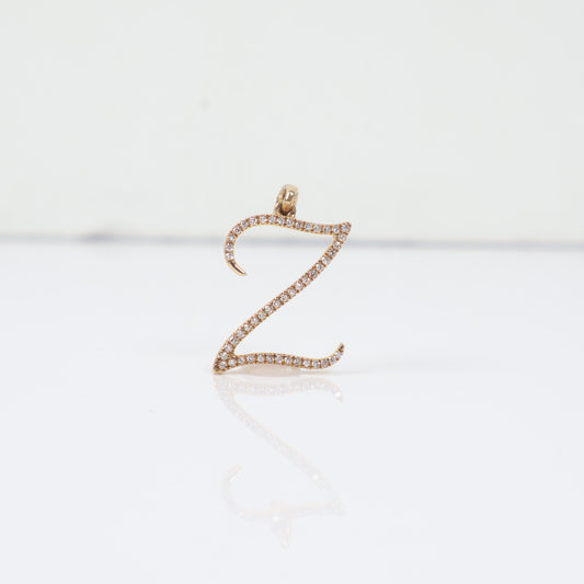 10K YG Diamond Little Letter Z Italics Pendant / 1.5gr / 0.8in / D-0.18Ct