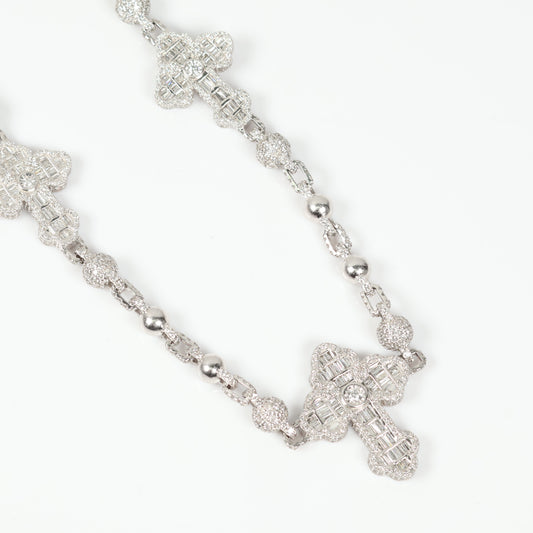 10K WG Diamond Balls With Crosses Chain / 89.94gr / 8mm / 22in / D-29.25Ct
