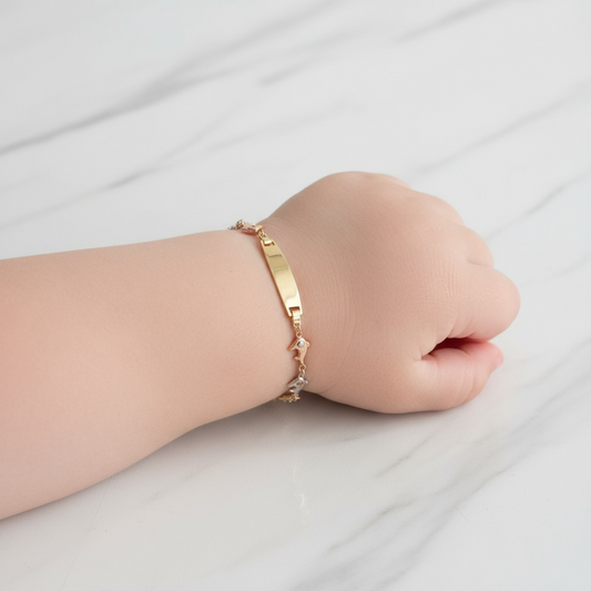 14K 3 Tone Baby Name Plate Dolphin Bracelet / 2.25gr / 6mm / 6in /