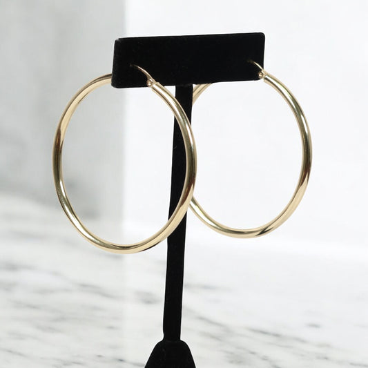 14K YG Fashion Hoop Earrings / 3.93gr / 2in /