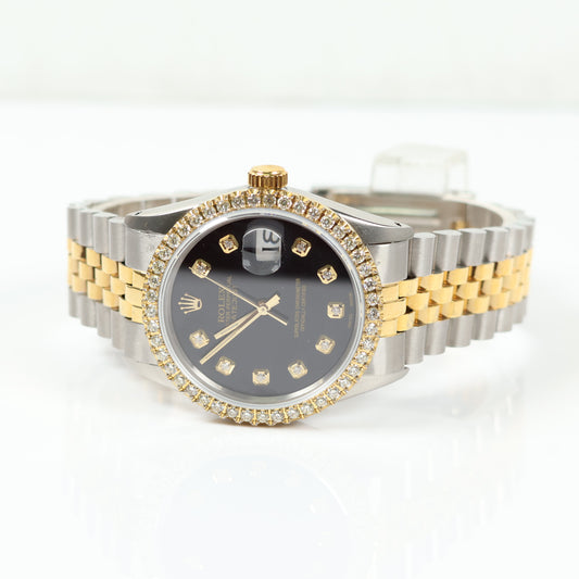 Rolex DateJust Dia Dial - Diamond Bezel Black Face Watch / 36mm