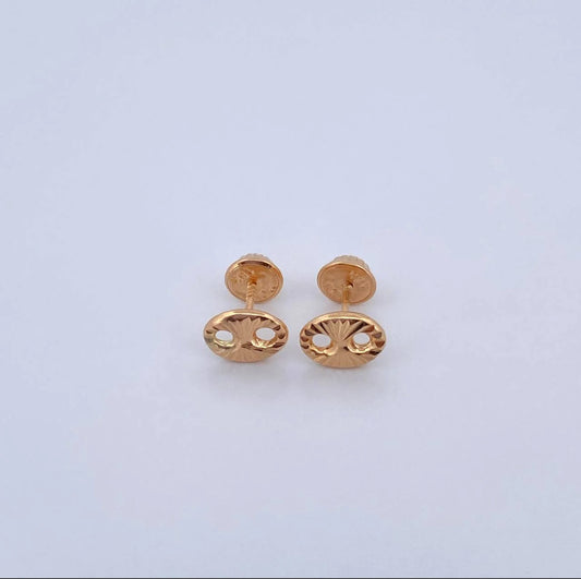 18K Rose Gold Gc Diamond Cut Stud Earrings / 0.71gr / 7mm