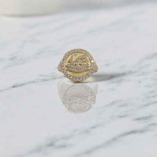 10K YG Egyptian Ankh Eye Fashion Rings / 9.33gr / Sz 11 / White Zircons