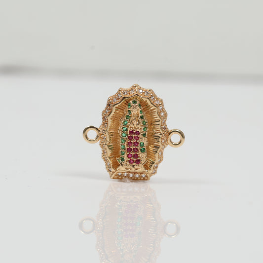 18K YG Virgin Of Guadalupe Ironwork / 3gr / 0.7in / Green-Fucshia-White Zircons