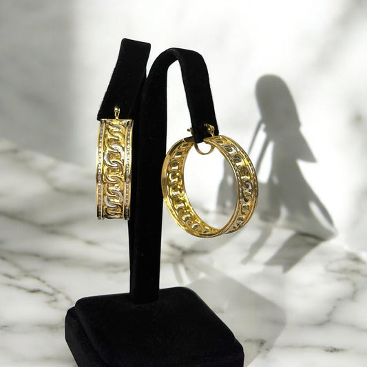 14K Yellow - White Gold Fashion Hoop Earrings / 11.9gr