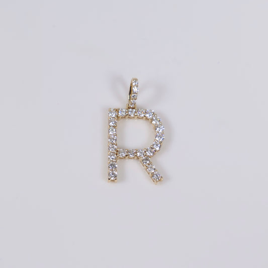 14K YG Lab Diamond Letter R Pendant / 1.23gr / 1in / 0.68 CTTW Lab VS / E-F