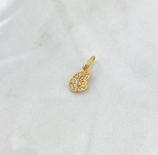18K Yellow Gold Letter E Italics Pendant With Zircons / 0.75gr / 0.6in