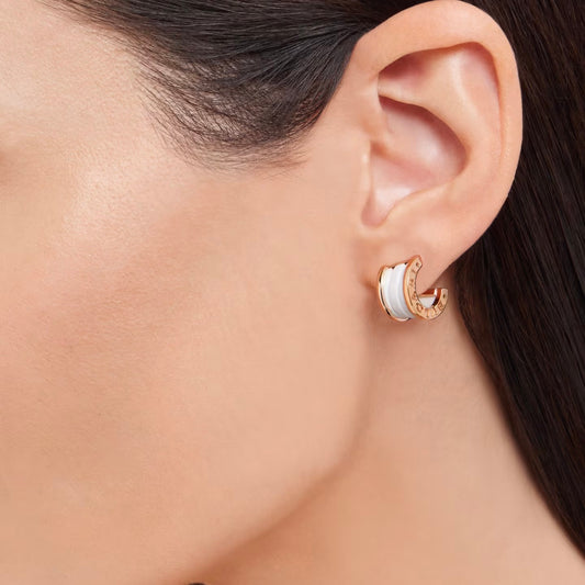 18K RG BVLGARI B.Zero1 Ceramic Ring Rose 18K And Earrings Set Set Jewelry / 18.33gr / Sz 6 Ring