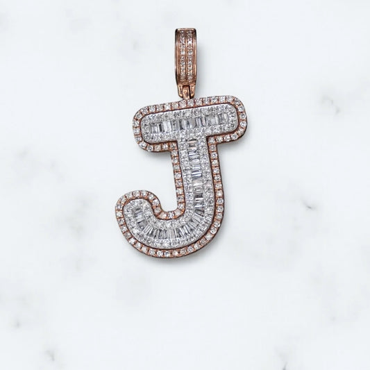 Letter J Pendant 10K Rose Gold With Diamond / 3gr