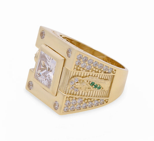 10K Yellow Gold San Judas Men's Ring with Cz / Size: 9.5 / Weight: 9.2 GR / P80FM-5