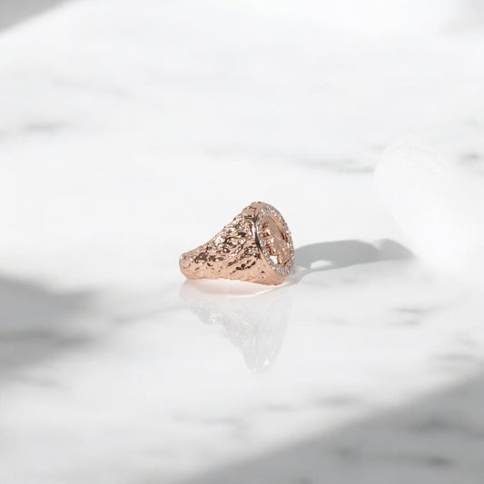 10K RG Diamond Jesus Face Rustic Rings / 10.2gr / Sz 9 3/4 / 0.5Wt Dia