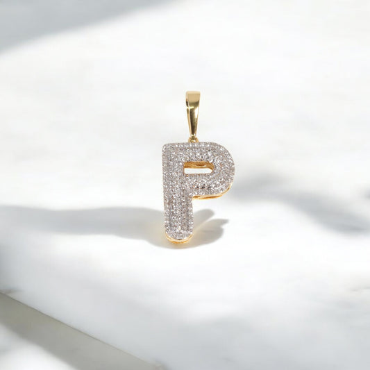 10K YG Diamond Letter P Pendant / 2gr / 1.1in / 0.4Wt Dia