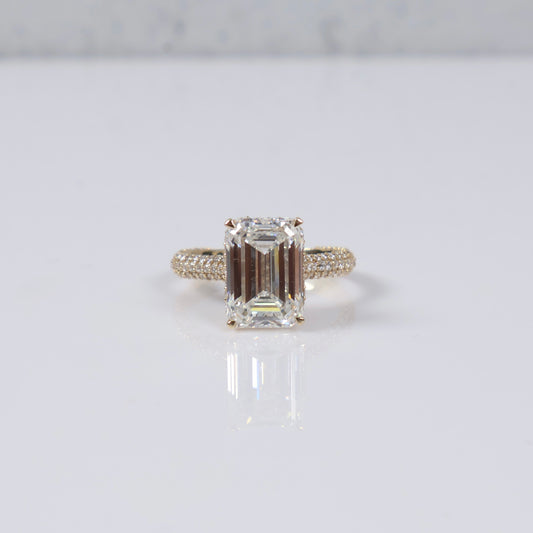 14K YG Lab Diamond Emerald Cut With Certificate Engagement Ring / 3.4gr / Sz 7 / 5.41 CTTW Lab VS / E-F