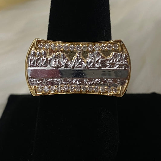 10K Rose-White Gold Diamond Last Supper Ring 0.28Ct Dia / 8.4gr / Size 9