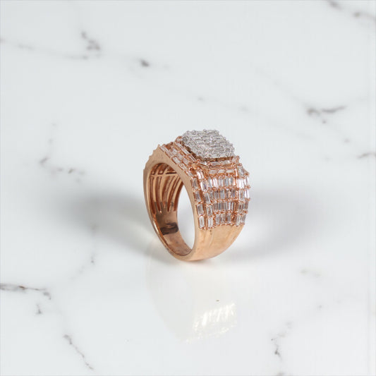 10K RG Diamond Baguette Square Luxury Rings / 12.2gr / Sz 10.5 / D-2.75Ct