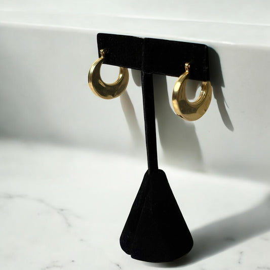 14K Yellow Gold Half Moon Hoop Earrings / 2.8gr