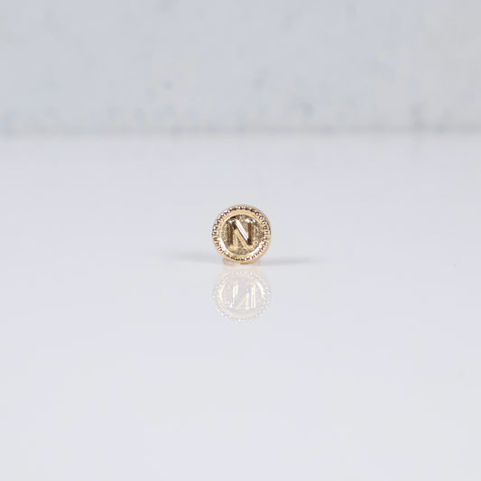 18K YG 0-10 Letter N Mate Bordered Circle Ironwork / 0.37gr / 8mm /