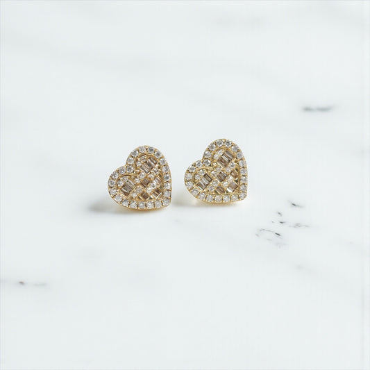 10K YG Diamond Heart Stud Earrings / 2.58gr / 10mm / D-0.55Ct