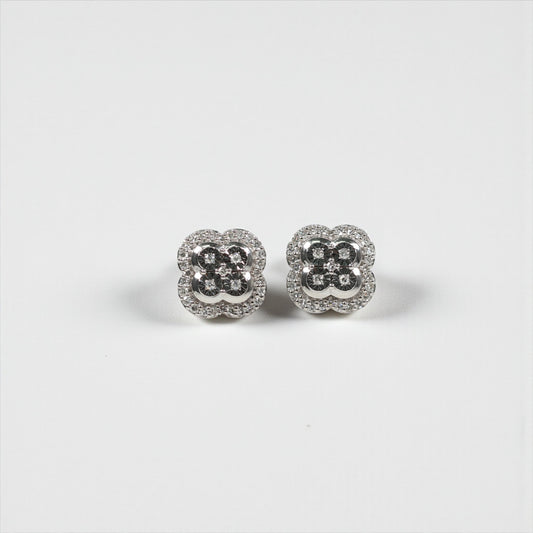 10K WG Diamond Double Clover Stud Earrings / 2.04gr / 10mm / D 0.40Ct