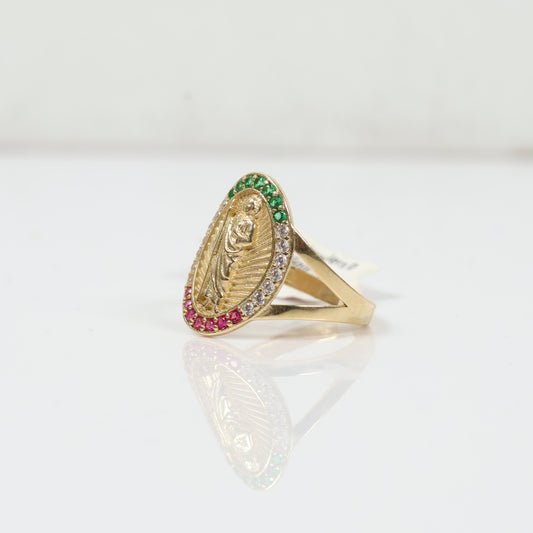 14K Yellow Gold Jesus Ring With Zirconia / 4gr / Size 8