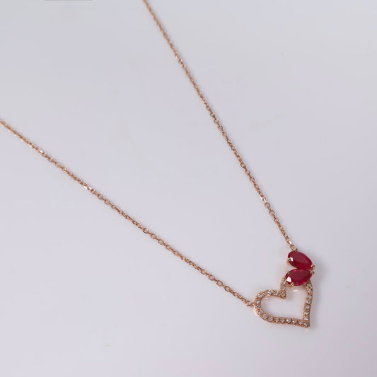 14K RG Diamond Heart With Ruby Set Jewelry / 1.8gr / 1mm / 18in / 0.10Ct / VS2-SI / G-H / 0.45Ct Ruby