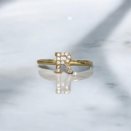 14K YG Letter R Ring / 1.47gr / Sz 7 1/4