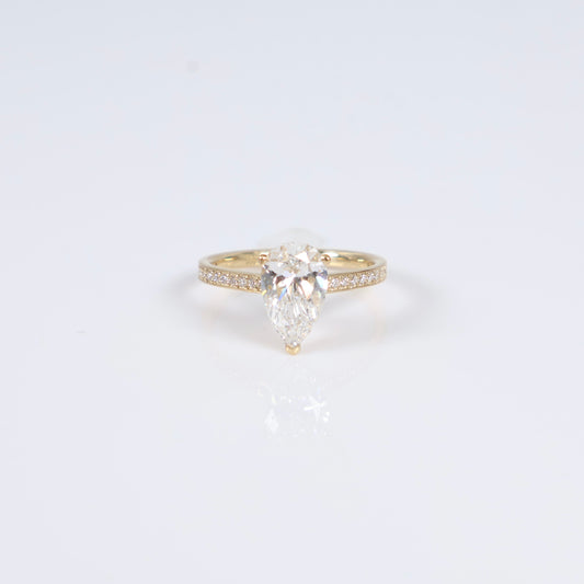 14K YG Lab Diamond Pear Brilliant With Certificate Engagement Ring / 2.32gr / Sz 5 3/4 / 1.56Ct Lab Dia / E / VS1