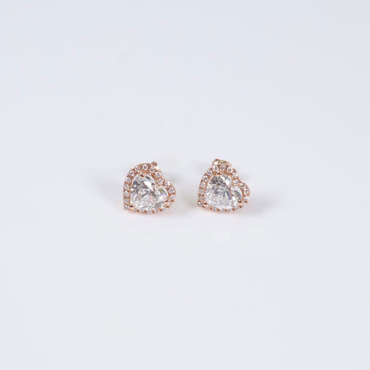 14K RG Lab Diamond Heart Stud Earrings / 3.1gr / 10mm / 2.50Ct Lab / VS / F