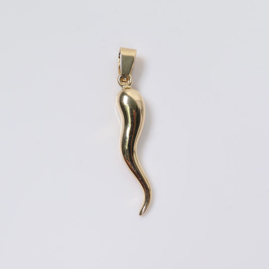 14K YG Italian Horn Pendant / 1gr / 1.1in /