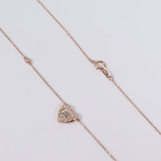 14K RG Diamond Little Heart Set Jewelry / 2.19gr / 1mm / 18in / 0.50Ct / VS2-SI / G-H