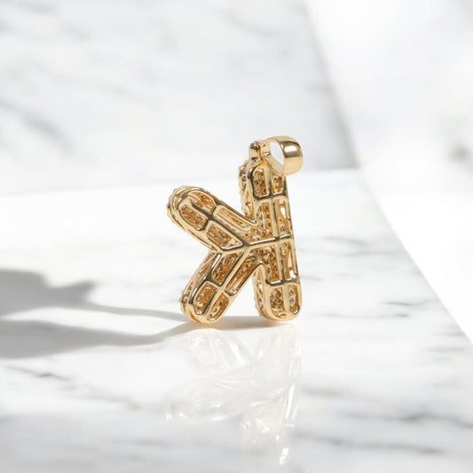 10K YG Diamond Letter K Pendant / 2.8gr / 1.1in / 0.55Wt Dia