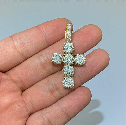 14K Yellow Gold Lab Diamond Cross Pendant 8.55Ct Lab Dia Vs / 6.48gr / 1.7in