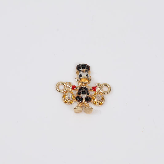 18K YG Duck Bags Of Money Ironwork / 1.64gr / 0.6in / Black-White Zircons