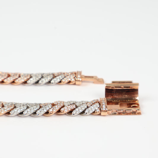 10K 2 Tone Cuban links Bustdown Bracelet / 47.57gr / 10mm / 9in / D-7.70Ct